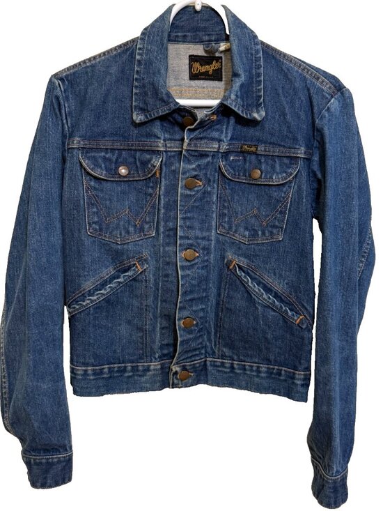 Wrangler Other - VINTAGE 70s WRANGLER BLUE DENIM JACKET MENS 36 S 36"x21" ROPE TAG MADE IN USA